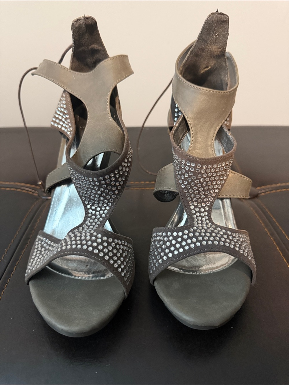 Embellished Gray Women's Strappy Heels